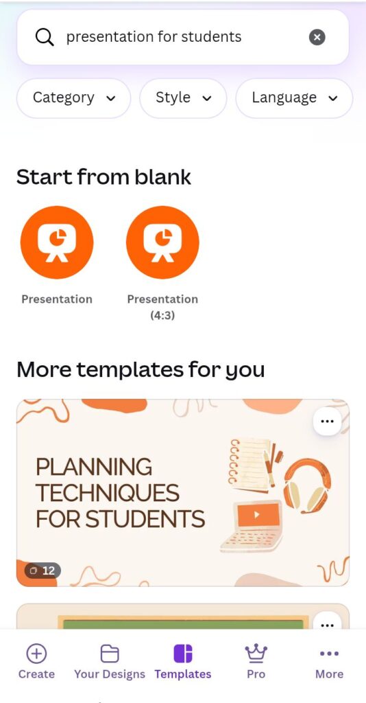 Canva AI interface for creating student presentations in 2026