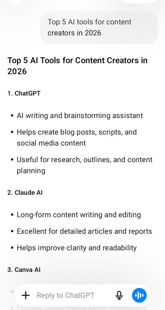 ChatGPT AI tool for content creators in 2026