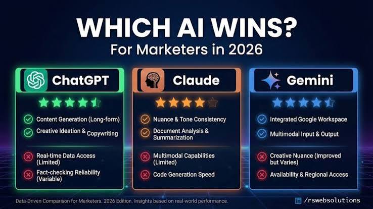 ChatGPT vs Gemini vs Claude 2026 comparison chart