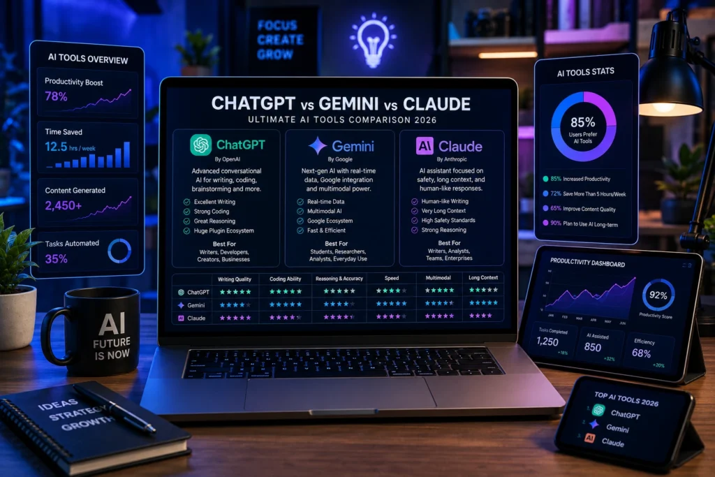 ChatGPT vs Gemini vs Claude 2026 AI tools comparison