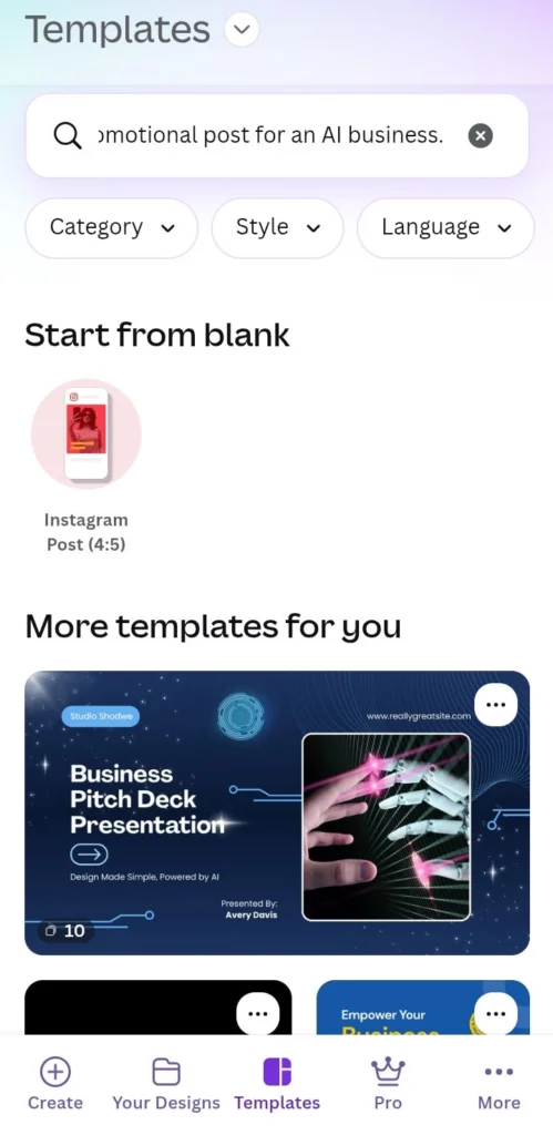 Canva AI designing professional social media graphics.