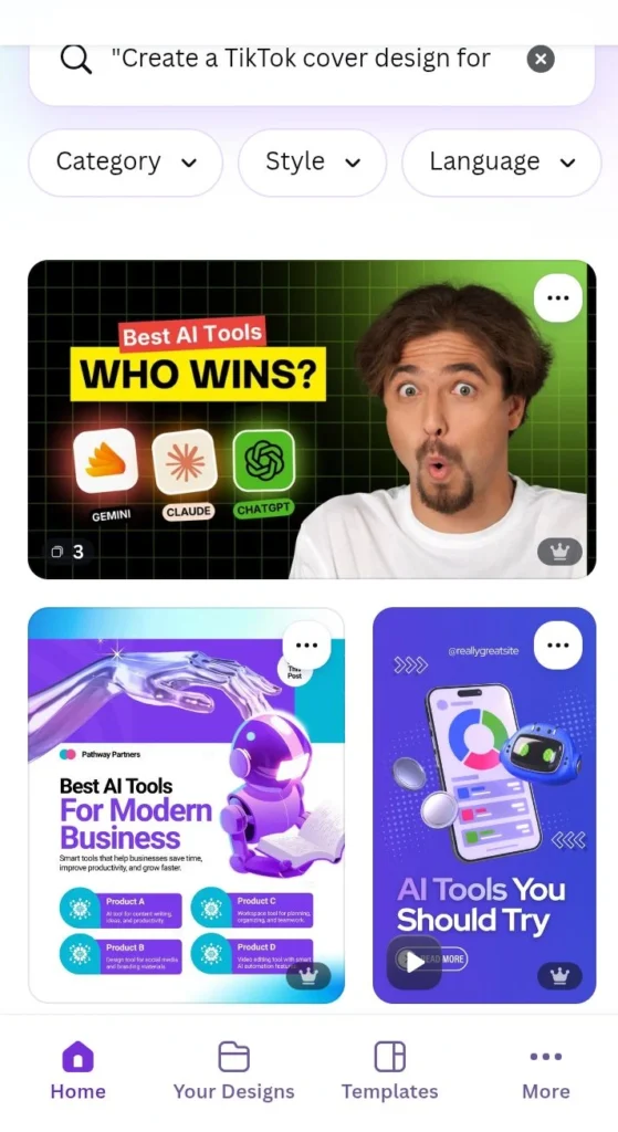 Canva AI creating professional TikTok cover designs for creators in 2026